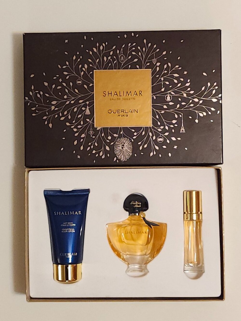 Shalimar Guerlain Gift Set 1.7oz-50ml Purse Spray .5oz-15ml Body Lotion 2.5oz